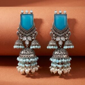silver oxidized double layered jhumka