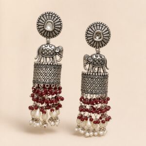 oxidised silver elephant jhumka